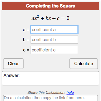 Completing the Square Calculator