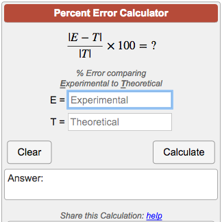 Percent Error Calculator   Calculators Algebra Percent Error Calculator 