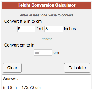 Cm height inches to Height Conversion