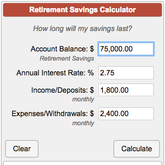 Retirement shop drawdown calculator