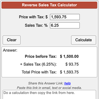 Inspector Hacer un nombre Boda Reverse Sales Tax Calculator