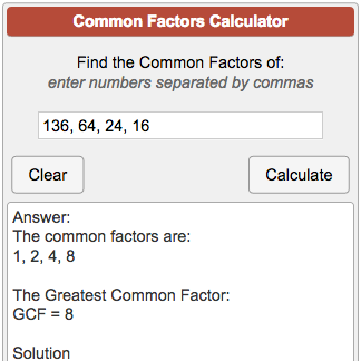 Common Factors Calculator