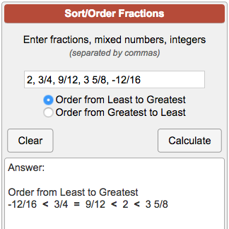 Ordering Fractions Calculator