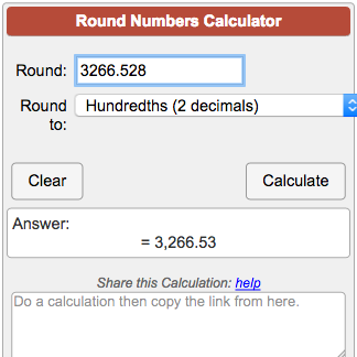 Round off a calculator value to 1 and 2 decimal places 