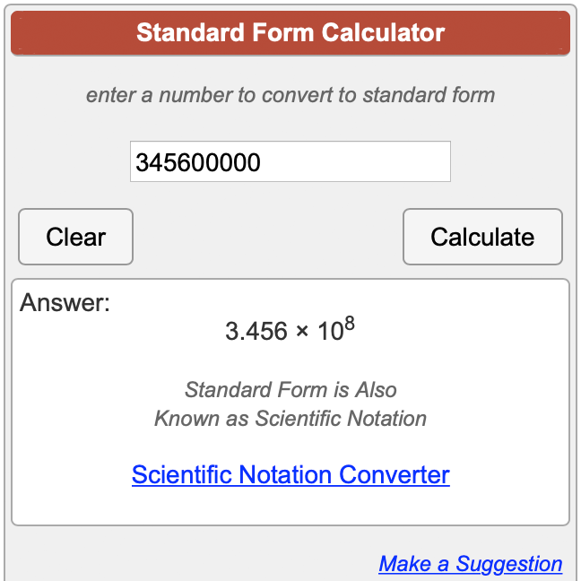 Standard Form Calculator