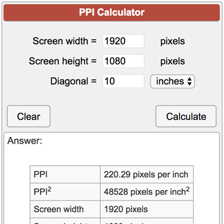 Pixels Per Inch Ppi Calculator