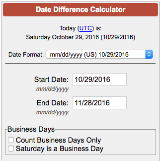 Calculate days difference between two dates online