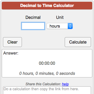 Decimal time clock clearance calculator