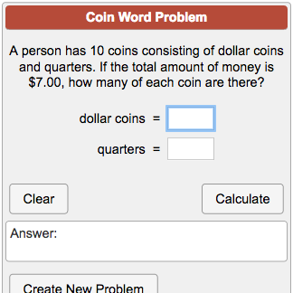 Algebra Word Problems Using Coins